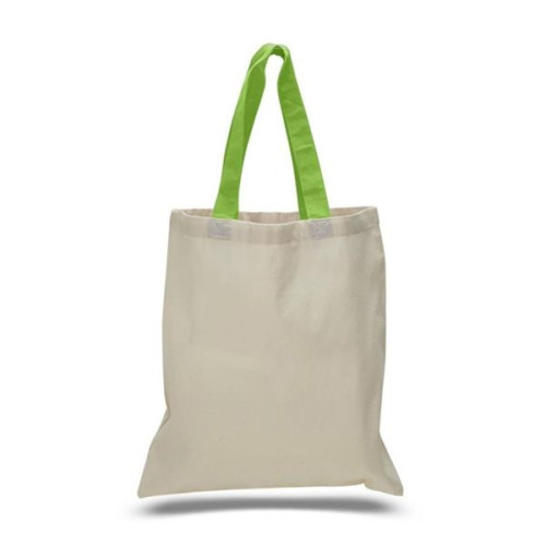 Eco-Friendly 100% Cotton Canvas Tote Bag W/ Color Handles