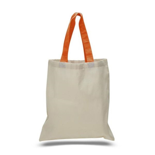 Eco-Friendly 100% Cotton Canvas Tote Bag W/ Color Handles