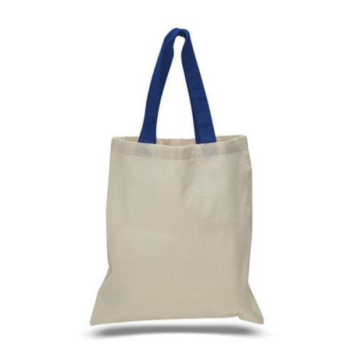 Eco-Friendly 100% Cotton Canvas Tote Bag W/ Color Handles