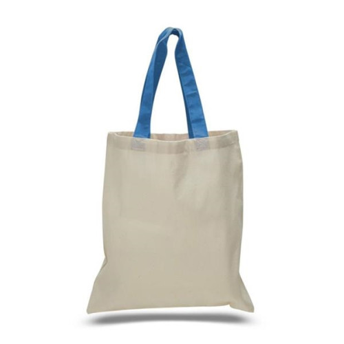 Eco-Friendly 100% Cotton Canvas Tote Bag W/ Color Handles