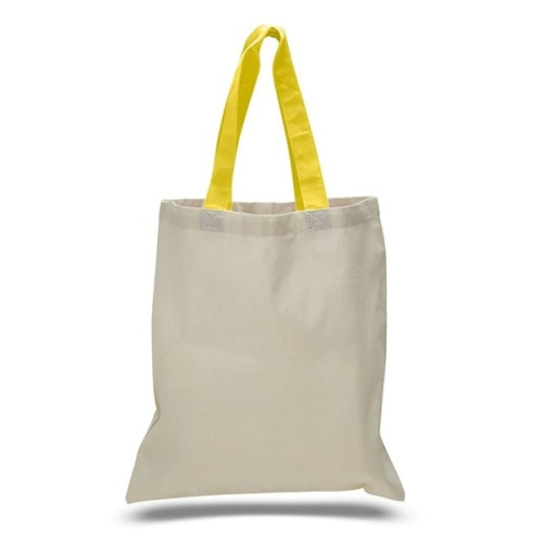 Eco-Friendly 100% Cotton Canvas Tote Bag W/ Color Handles