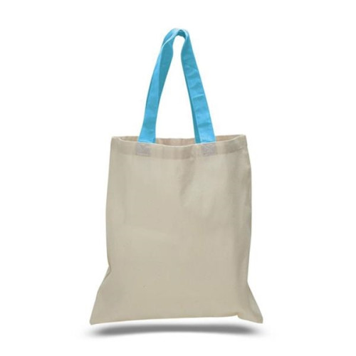 Eco-Friendly 100% Cotton Canvas Tote Bag W/ Color Handles