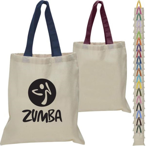 Eco-Friendly 100% Cotton Canvas Tote Bag W/ Color Handles