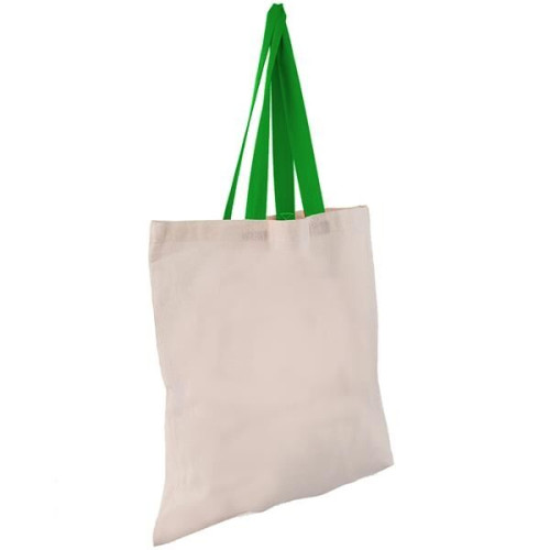 Eco-Friendly 100% Cotton Canvas Tote Bag W/ Color Handles