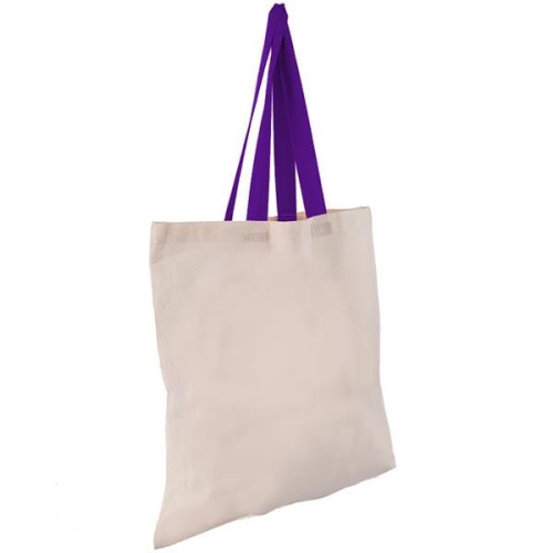 Eco-Friendly 100% Cotton Canvas Tote Bag W/ Color Handles