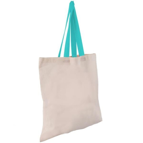 Eco-Friendly 100% Cotton Canvas Tote Bag W/ Color Handles