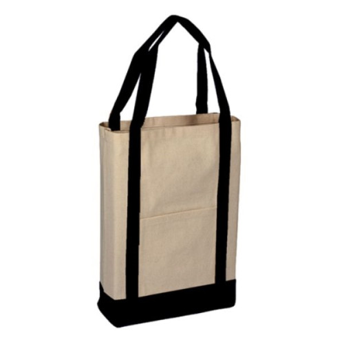 100% Cotton Heavy Canvas Two Tone Tote Bag W/ Pocket