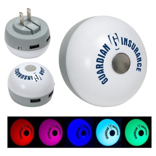 Color Changing Night Light with Dual USB Wall Charger