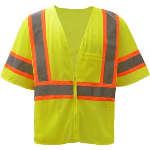 Hi Viz Class 3 Reflective Tape Mesh Safety Zip Pocket Vest