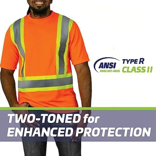 Hi Vis Reflective X-Back Class 2 Safety T-Shirt w/ Pocket