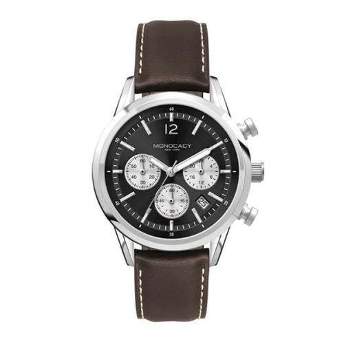 34MM STEEL SILVER CASE, CHRONOGRAPH MVMT, BLACK DI...