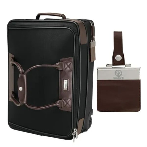 Terni Brown Leather/Black Twill Nylon Trolley Bag