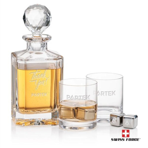 Bainbridge 3pc Decanter Set & S/S Ice Cubes
