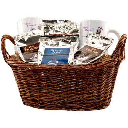 Gift basket with coffee, tea and mugs