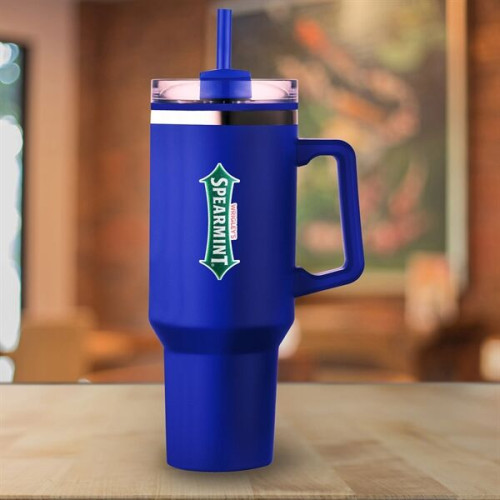 40 oz PP Lined Double Wall Tumbler with Handle and Straw