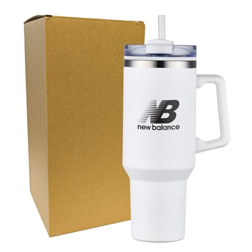 40 oz PP Lined Double Wall Tumbler with Handle and Straw