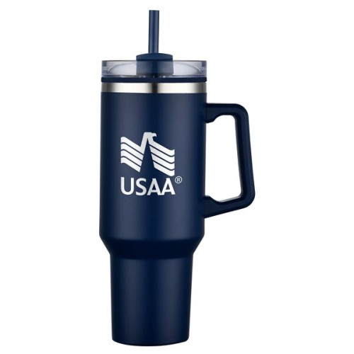 40 oz PP Lined Double Wall Tumbler with Handle and Straw
