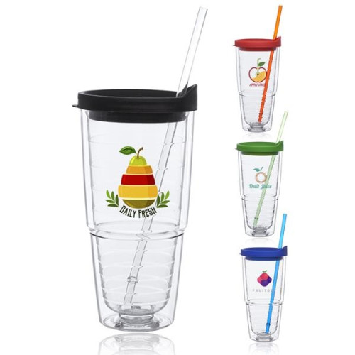 24 oz. Double Wall Solid Clear Orbit Acrylic Tumblers