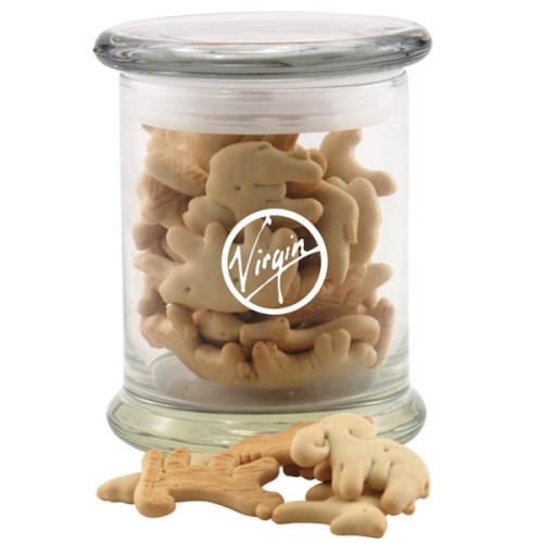 Animal Crackers in a Large Round Glass Jar with Lid