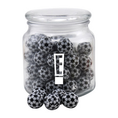 Chocolate Soccer Balls in a Glass Jar with Lid