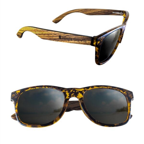 Polarized or Mirror Tortoise Miami Sunglasses with Wood Arms