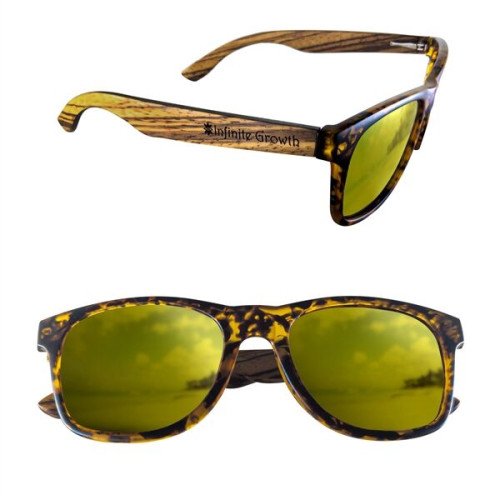 Polarized or Mirror Tortoise Miami Sunglasses with Wood Arms