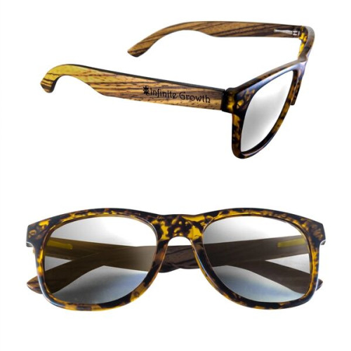 Polarized or Mirror Tortoise Miami Sunglasses with Wood Arms