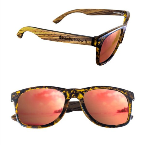 Polarized or Mirror Tortoise Miami Sunglasses with Wood Arms