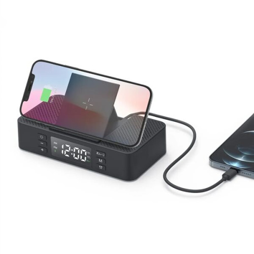 EchoPower Dual Speaker Wireless Clock: 15W Charging & Phone 