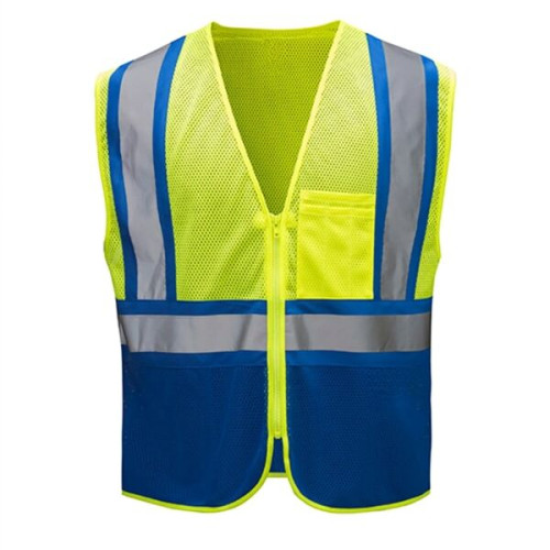 Hi Vis Reflective Class2 Mesh Blue Bottom Safety Pocket Vest