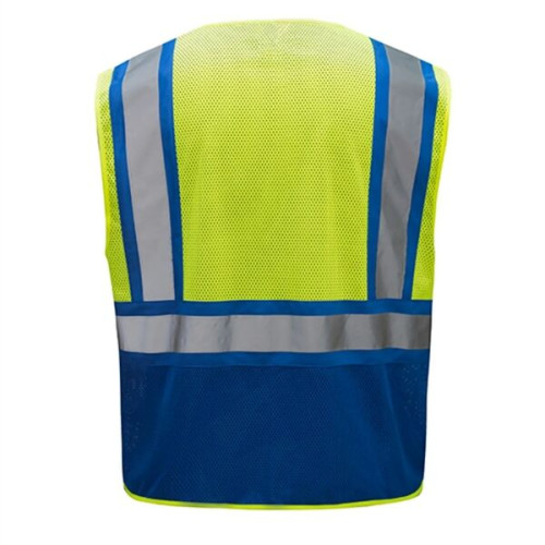 Hi Vis Reflective Class2 Mesh Blue Bottom Safety Pocket Vest