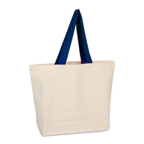 100% Cotton Canvas Beach Bag With Colored Handles