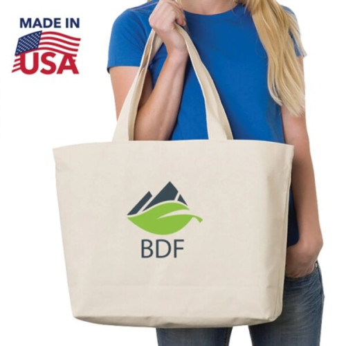 100% USA-Made Cotton Canvas Jumbo Tote Bag W/ Bottom Gusset