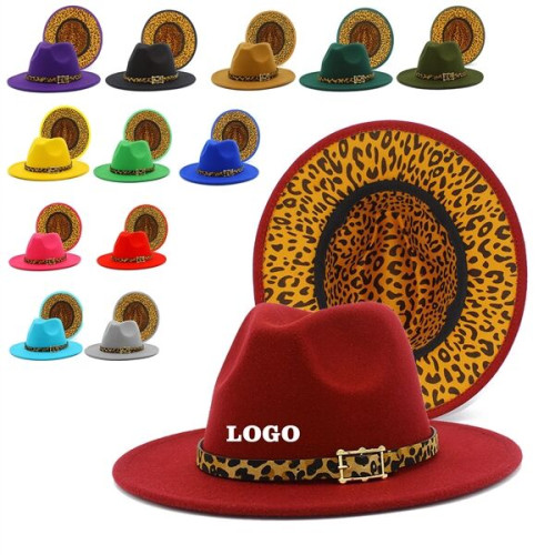 Leopard Colorblock Felt Fedora Panama Hat