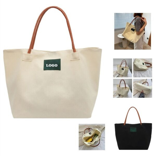 Canvas Tote Bag With Leather Handle