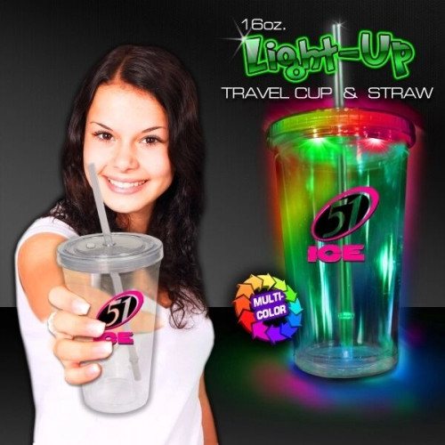 Light Up Travel Cup with Lid and Straw