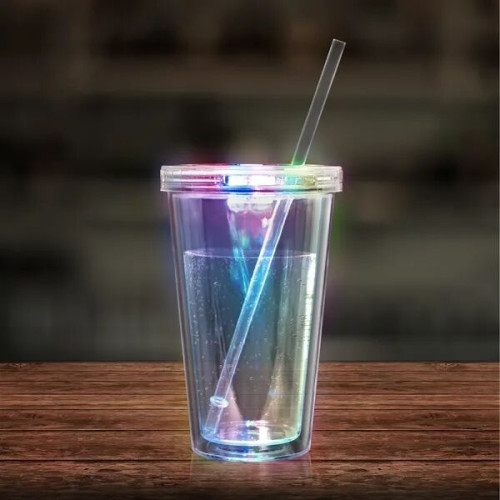 Light Up Travel Cup with Lid and Straw