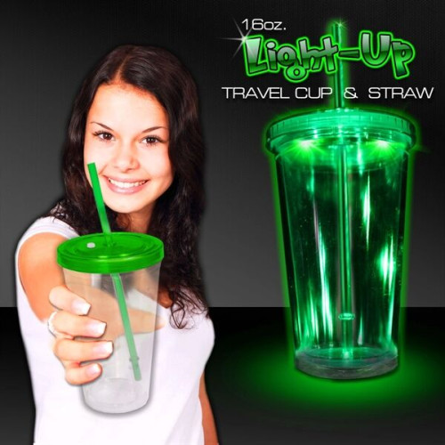 Light Up Travel Cup with Lid and Straw