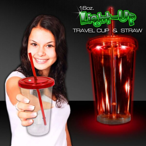 Light Up Travel Cup with Lid and Straw