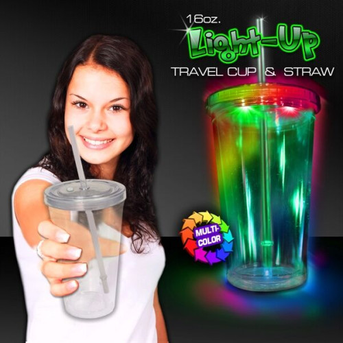 Light Up Travel Cup with Lid and Straw