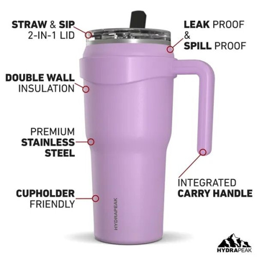 40 oz Hydrapeak® Stainless Insulated Tumbler w/ Straw Lid