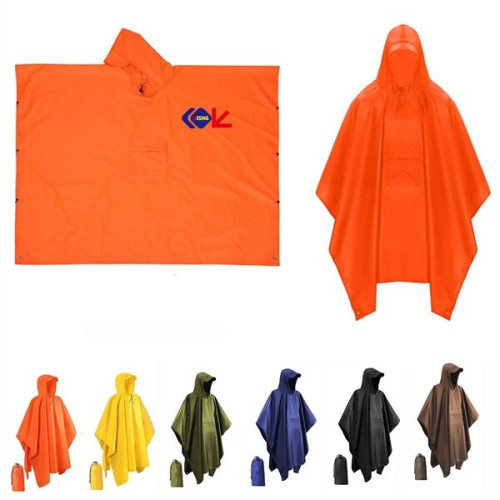Drawstring Hooded Rain Poncho