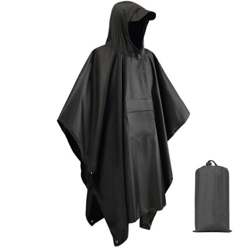 Drawstring Hooded Rain Poncho