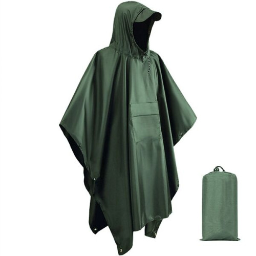 Drawstring Hooded Rain Poncho