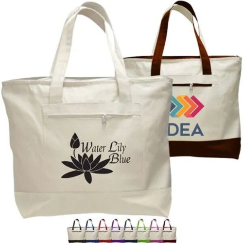 12 Oz. Cotton Canvas Zipper Shopping Tote Bag