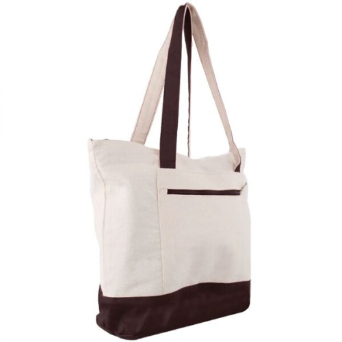 12 Oz. Cotton Canvas Zipper Shopping Tote Bag