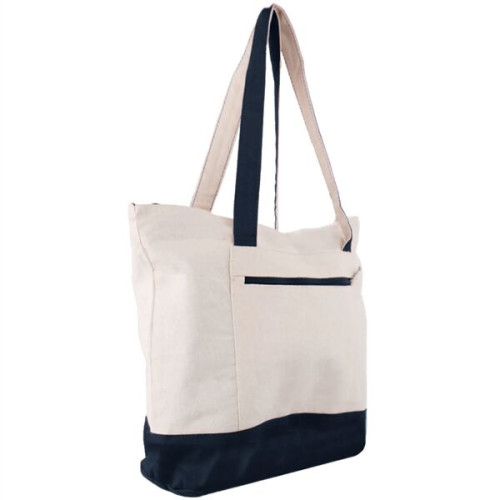 12 Oz. Cotton Canvas Zipper Shopping Tote Bag