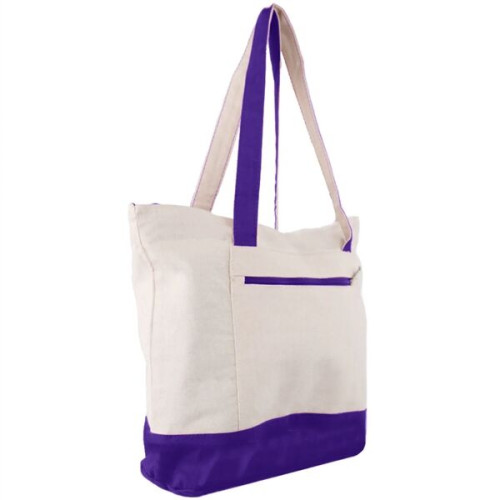 12 Oz. Cotton Canvas Zipper Shopping Tote Bag