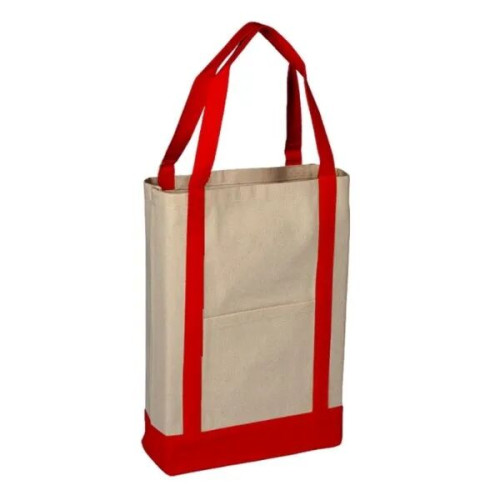 100% Cotton Heavy Canvas Two Tone Tote Bag W/ Pocket
