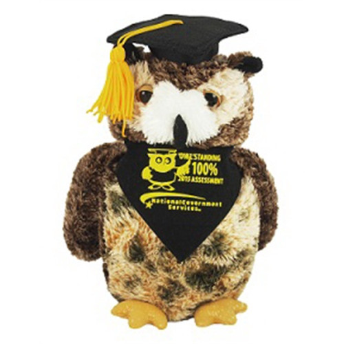 8" Osmond Owl w/Grad cap, Bandana & 1 color imprint